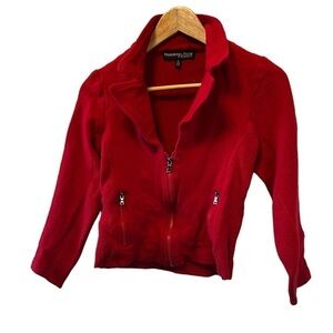 Red Knit Wool Blend Zip Up Moto Style Cropped Fitted Jacket Coat 6